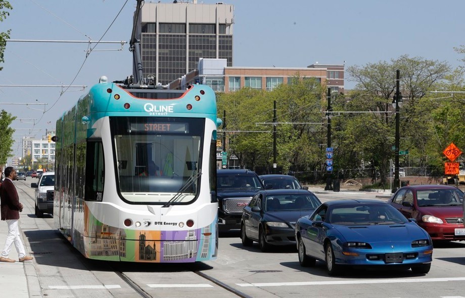 Q Line Street Car with traffic