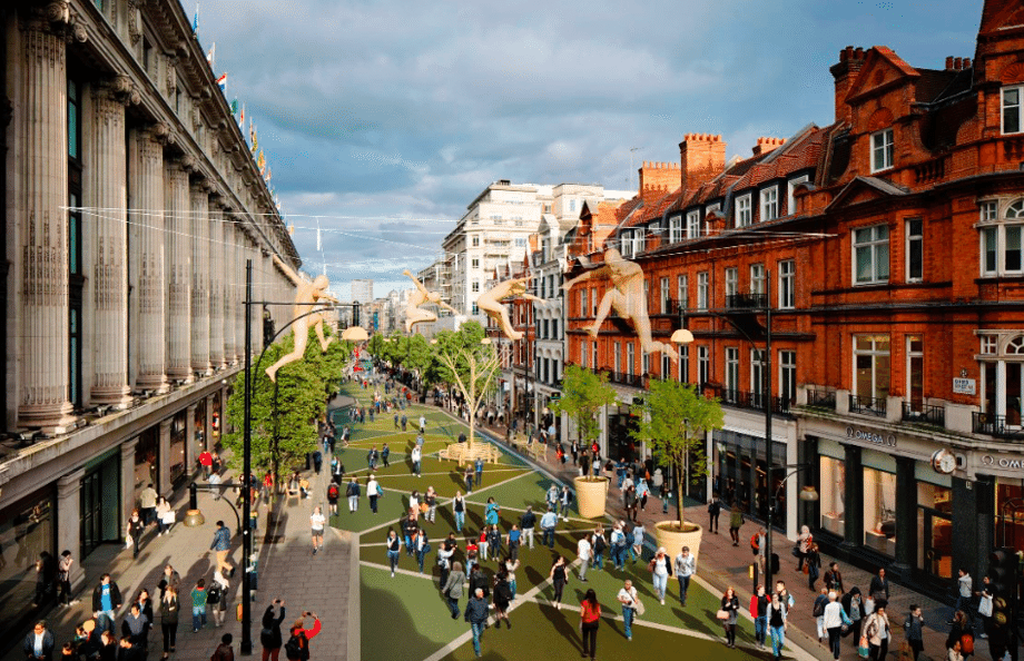 An artist's impression of how Oxford Street could look after pedestrianisation