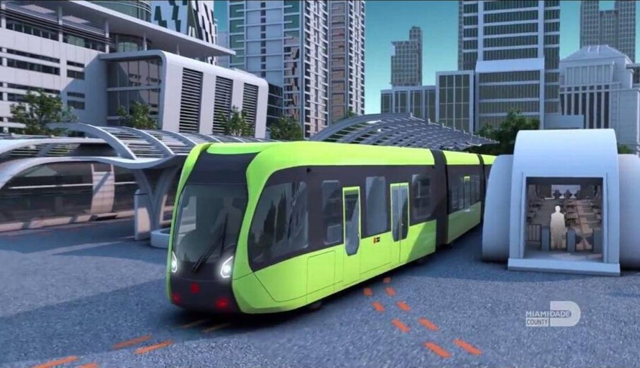 Bus designed to look like a train